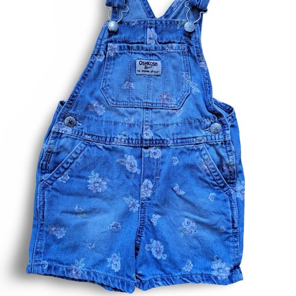 3/35$ OshKosh B’gosh Girls Denim Overalls – Floral Print – Size 3T – Adjustable - Picture 2 of 6
